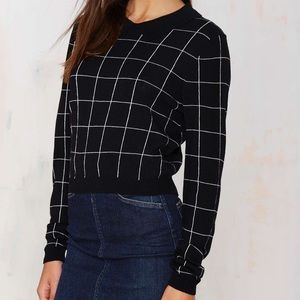 Black grid wool sweater S